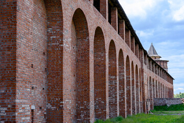 Fragment of the fortress wall of the medieval Kremlin in Kolomna, Russia