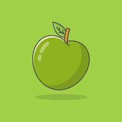 green apple illustration, green background. fresh and delicious fruit.