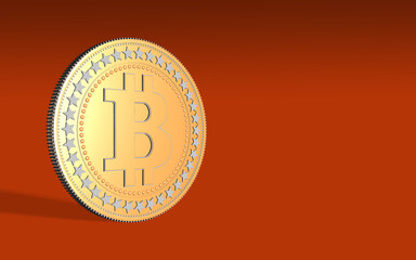 Bitcoin Coin is Standing Against Orange Background