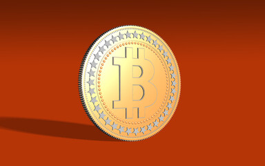 Bitcoin Coin is Standing Against Orange Background