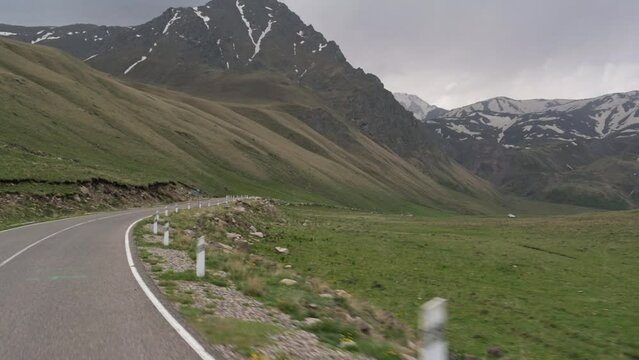The road through the mountains of the North Caucasus in Russia in spring