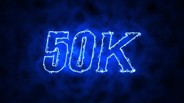 50K. Electric lighting text with animation on black background