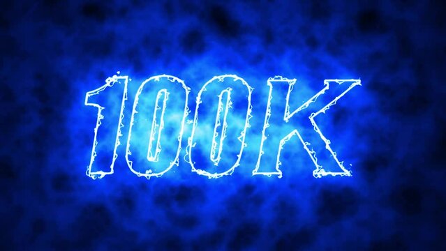 100K. Electric lighting text with animation on black background