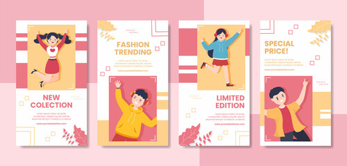 Stylish Fashion Social Media Stories Template Flat Cartoon Background Vector Illustration
