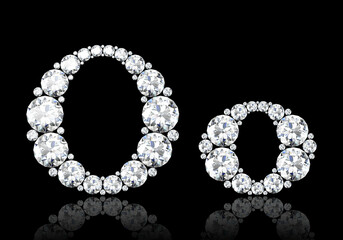 Diamond letters with gemstones isolated on black.3D rendering