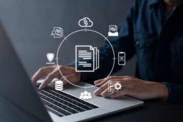 Document Management System (DMS) Online Document Database and automated processes to manage files, knowledge, and documents in an organization effectively with ERP, enterprise business technology.