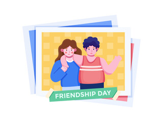 A Friend Celebrate Friendship day Together vector illustration.
Best Friend Forever Cartoon.
Friend Photo Album Concept.
Suitable for postcard, greeting card, animation, print, book, poster, etc