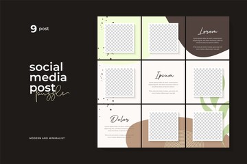 instagram puzzle template, abstract element instagram post design, pastel background, instagram puzzle feed pack template.