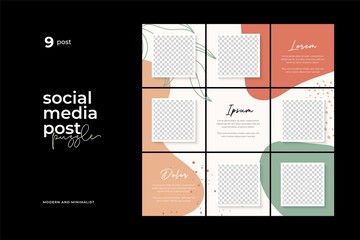 instagram puzzle template, abstract element instagram post design, pastel background, instagram puzzle feed pack template.