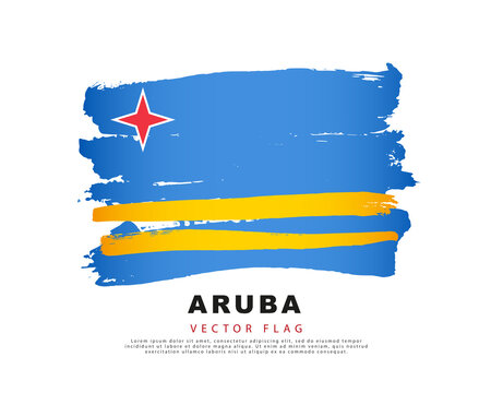 Aruba flag. Blue and yellow brush strokes, hand drawn. Vector illustration isolated on white background.