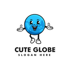 Vector Logo Illustration Globe Mascot Cartoon Style.
