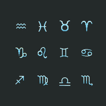 zodiac sign set in pixel art style
