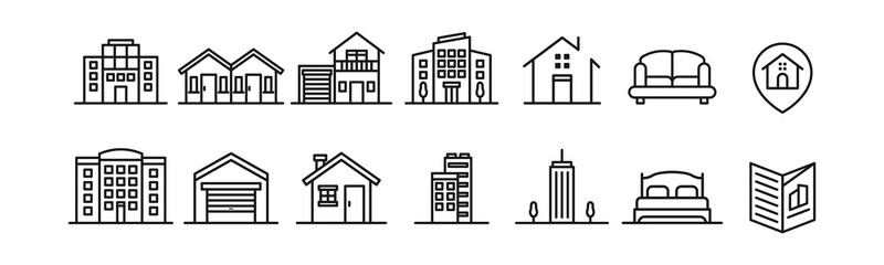 Real estate line art icon set design template vector illustration