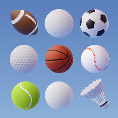 Collection of 3d sport icon collection isolated on blue, Sport and recreation for healthy life style concept © Kannapat