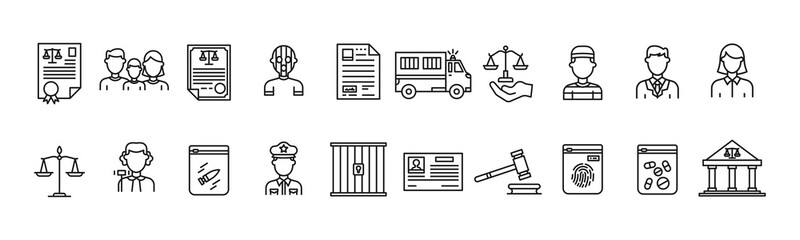 Law line art icon set design template vector illustration