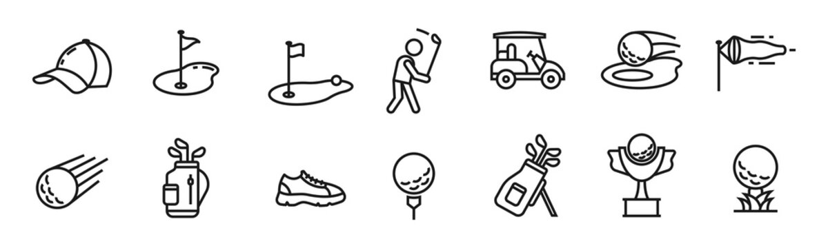 Golfing line art icon set design template vector illustration