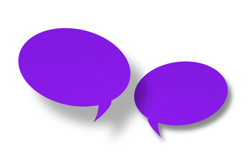 purple paper cut speech balloon shape with a white background.