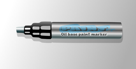 thick tipped oil-base silver paint marker on grey gradient background, realistic minimalist illustration vector