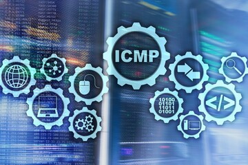 ICMP. Internet Control Message Protocol. Network concept. Server room on background