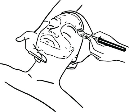 recommend clip art: Woman face mask cream Spa Beauty treatment Hand drawn line art illustration