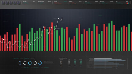 Business stock market, trading, info graphic with animated graphs, charts and data numbers insight analysis to be shown on monitor display screen for business meeting mock up theme