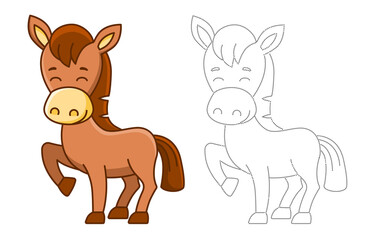 Obraz na płótnie Canvas Farm animal for children coloring book. Vector illustration of funny horse in a cartoon style. Trace the dots and color the picture