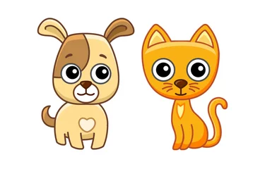 Papier Peint photo Singe Pet animals for children book. Vector illustration of funny dog and cat in a cartoon style