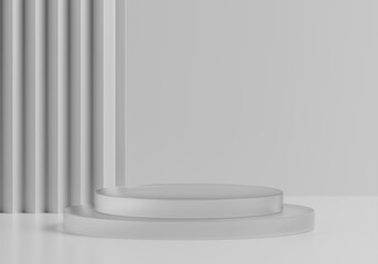 White  abstract  Crystal product display podium with crystal group 3d render Premium Background