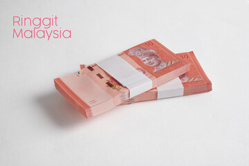 Bundle of Malaysia ringgit isolated on white background (Malaysia Currency RM10)