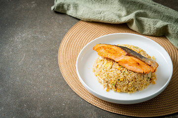 fried rice with grilled salmon fillet steak