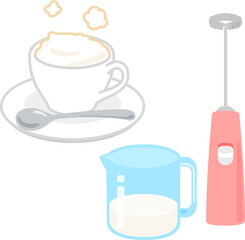 ハンディミルクフォーマーとカフェラテ