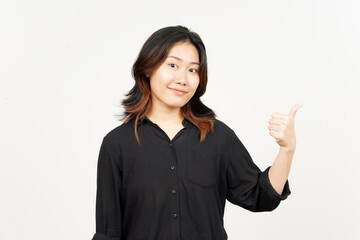 Showing thumbs up of Beautiful Asian Woman Isolated On White Background