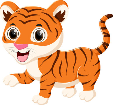 Cartoon cute little tiger isolated on white background
