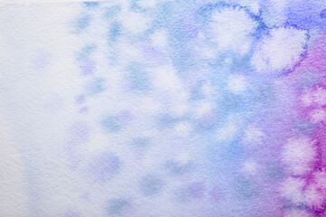 Blue pink Watercolor brush strokes background. Abstract clear Aquarelle texture with spots and dots