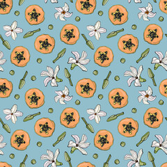 Seamless pattern with papaya. Design for fabric, textile, wallpaper, packaging.	