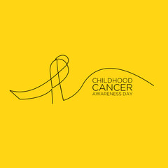 International Childhood Cancer day yellow ribbon banner with continuous line