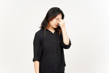 Suffering Headache gesture of Beautiful Asian Woman Isolated On White Background
