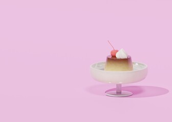 3D CG イラスト 立体 プリン スイーツ お菓子 ピンク