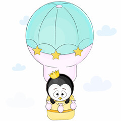 image of a penguin flying in a hot air balloon