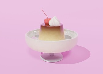3D CG イラスト 立体 プリン スイーツ お菓子 ピンク