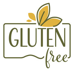 Vector illustration of gluten free words and cereal isolated on white.