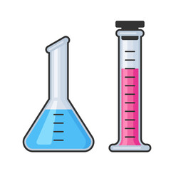 Chemistry science laboratory test glass tube and flask vector icon set