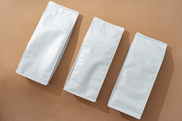 White blank matte coffee package on paper background