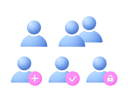 User 3d icon set. Symbol of login, avatar, person. Vector illustration.
