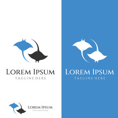 Fototapeta premium Marine animal stingray or batoidea logo design. With template vector illustration.