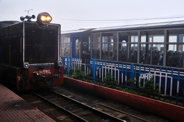 Darjeeling, West Bengal, India - 22 June 2022, Darjeeling Himalayan Railway at Station, Darjeeling Himalayan railway is a UNESCO world heritage site, Selective focus. - obrazy, fototapety, plakaty
