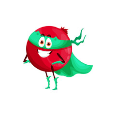 Cranberry superhero in cape, cartoon vector funny berry in cloak and mask stand with arms akimbo. Powerful super hero vitamin fruit, brave plant character, cheerful fairytale healthy food personage