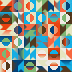 60s Retro Style And Mid-Century Aesthetics Vector Pattern Background Made With Abstract Geometric Shapes