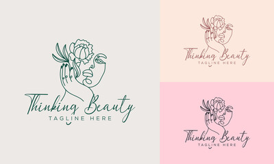 Set of Spa element Hand Drawn Logo with body and Leaves. Logo for spa and beauty salon, boutique, massage therapy, organic shop, relaxation, woman body, interior, yoga, cosmetics, jewelry store