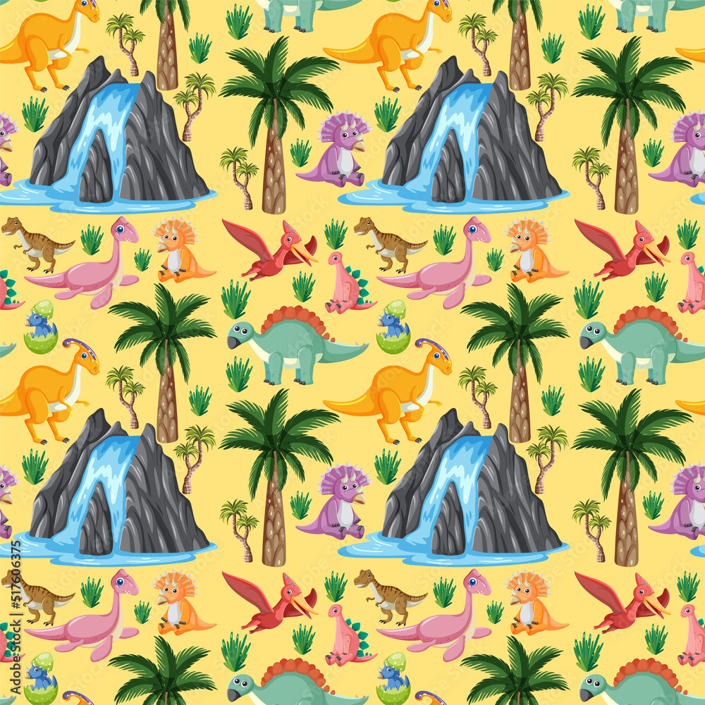 Poster cute dinosaur seamless pattern